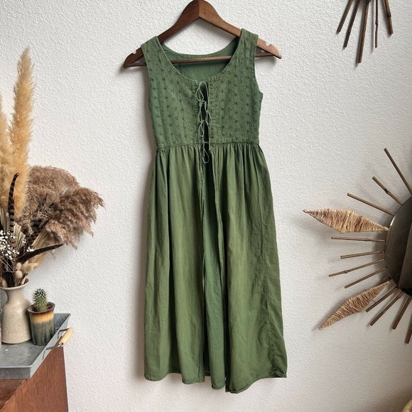 Vintage Tops - Vintage womens green lace up corseted long duster vest Renaissance Inspired XS